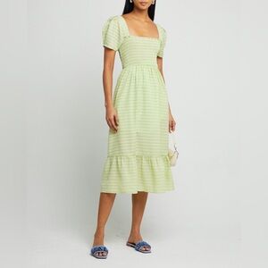 CAARA stripe midi dress lime green - M